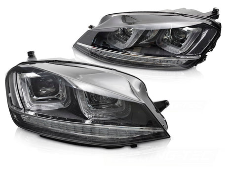 LED Scheinwerfer Set Schwarz Chrome Line für VW Golf 7 VII Hatchback & Variant 2013–2017 mit LED Tagfahrlicht & dynamischem Blinker - CR Tuning