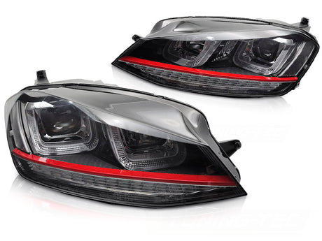 LED Scheinwerfer Set Schwarz Red Line für VW Golf 7 VII Hatchback & Variant 2013–2017 mit LED Tagfahrlicht & dynamischen Blinkern - CR Tuning