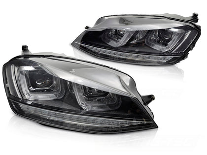 LED Scheinwerfer Set Schwarz Black Line für VW Golf 7 VII Hatchback & Variant 2013–2017 mit LED Tagfahrlicht & dynamischen Blinkern