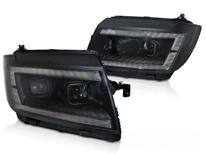 Voll LED Scheinwerfer Set Schwarz Light Tube für VW Crafter II ab 2017 mit Tagfahrlicht & dynamischem Blinker