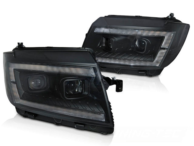 LED Scheinwerfer Set schwarz mit Light Tube Tagfahrlicht dynamischer Blinker für VW Crafter II
