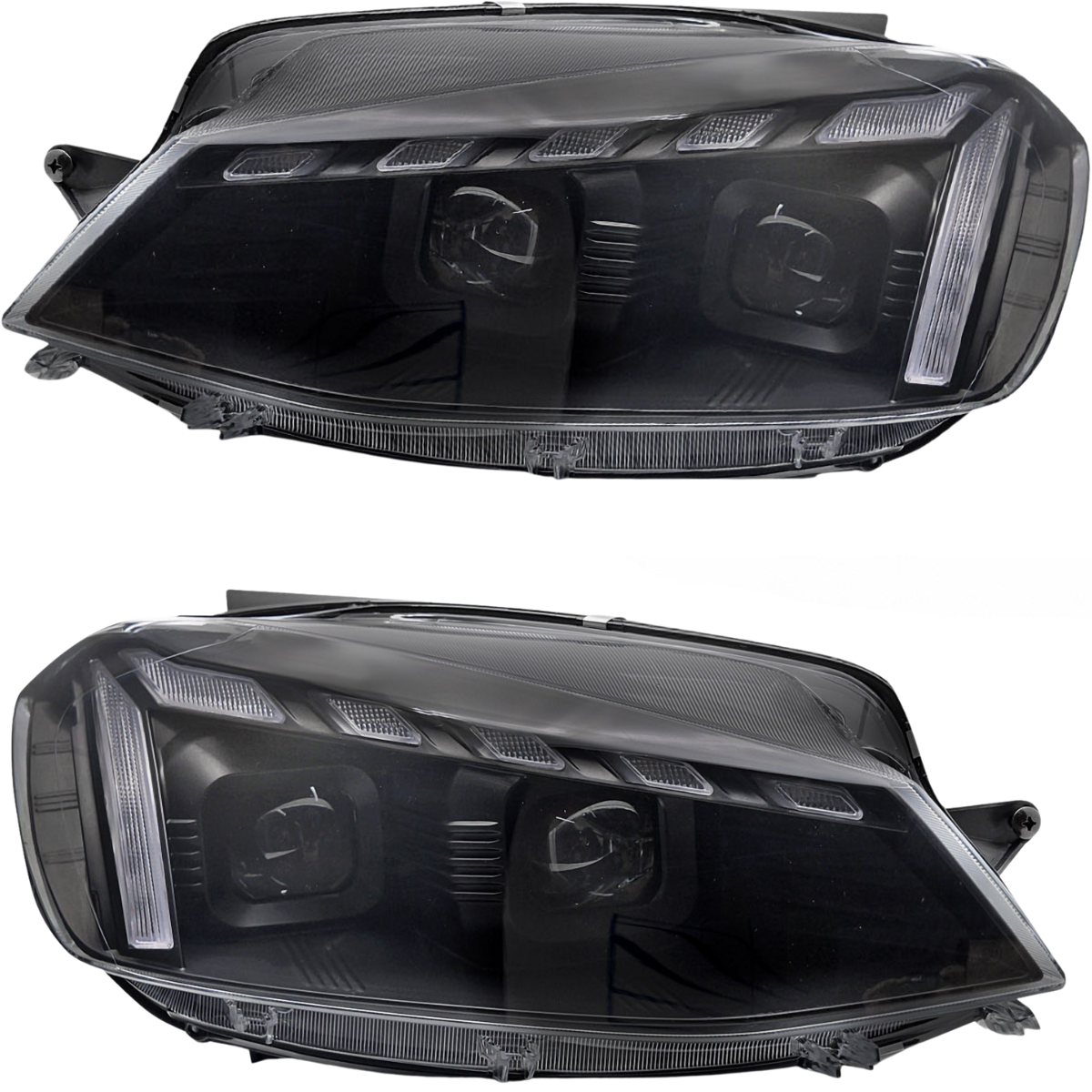 Halogen Scheinwerfer Set Schwarz für VW Golf 7.5 VII 2017–2019 mit Welcome Light | LED Tagfahrlicht