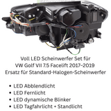 Voll LED Scheinwerfer Set Schwarz für VW Golf 7.5 Facelift 2017–2019 Hatchback & Variant mit LED Tagfahrlicht & dynamischen Blinkern