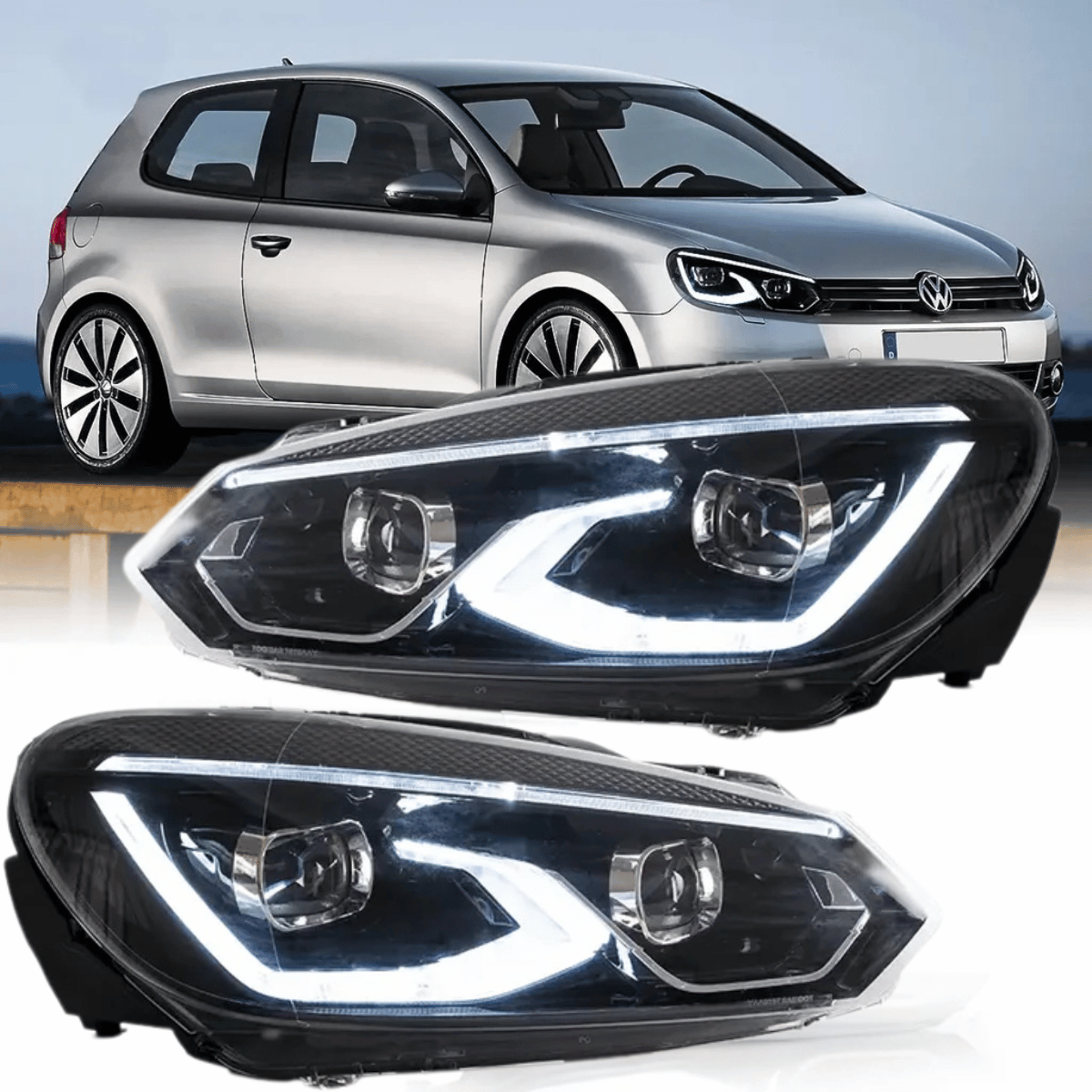 Voll LED Scheinwerfer Set Schwarz für VW Golf 6 VI 2008–2013 Hatchback & Variant mit Welcome Light