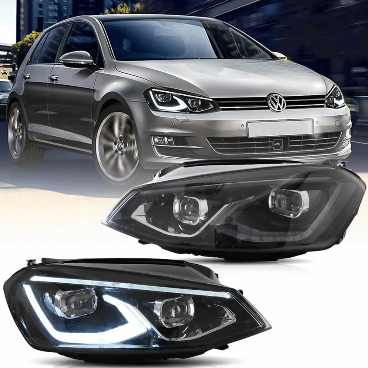 Voll LED Scheinwerfer Set Schwarz für Golf 7 VII 2013–2017 mit Welcome Light