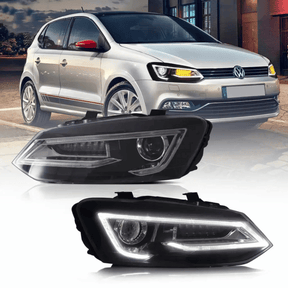 LED Scheinwerfer Set Schwarz für VW Polo V 6R 6C mit dynamischen Blinkern, CR-Tuning