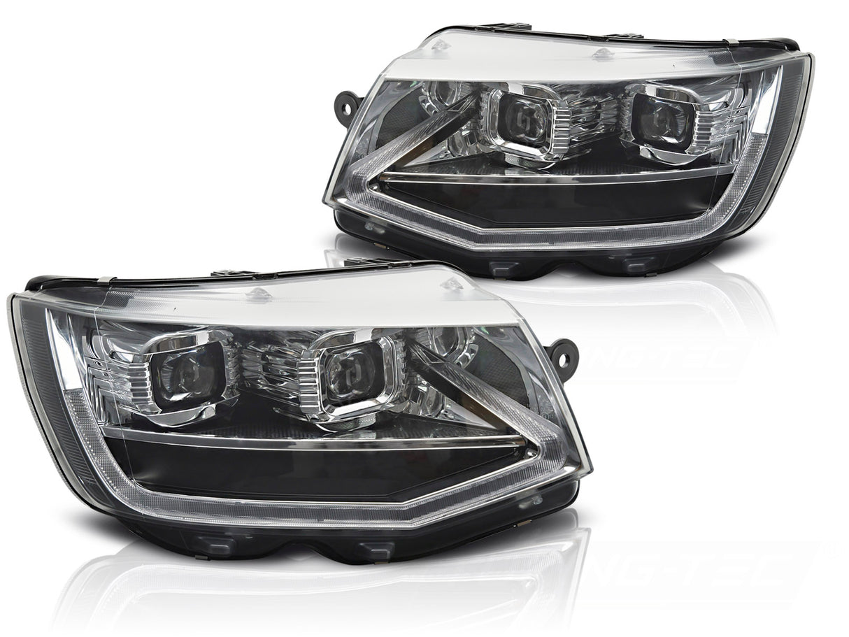 Voll LED Scheinwerfer Set Chrom VW T6 Transporter Multivan 2015-2019 mit LED Tagfahrlicht dynamischen Blinkern