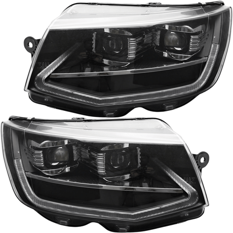 LED Tube Light Scheinwerfer Set Schwarz für VW T6 Bus / Multivan 2015–2019 mit LED Tagfahrlicht & sequentiellem Blinker - CR Tuning