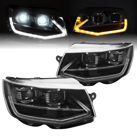 LED Tube Light Scheinwerfer Set Schwarz für VW T6 Bus / Multivan 2015–2019 mit LED Tagfahrlicht & sequentiellem Blinker - CR Tuning