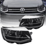 LED Tube Light Scheinwerfer Set Schwarz für VW T6 Bus / Multivan 2015–2019 mit LED Tagfahrlicht & sequentiellem Blinker