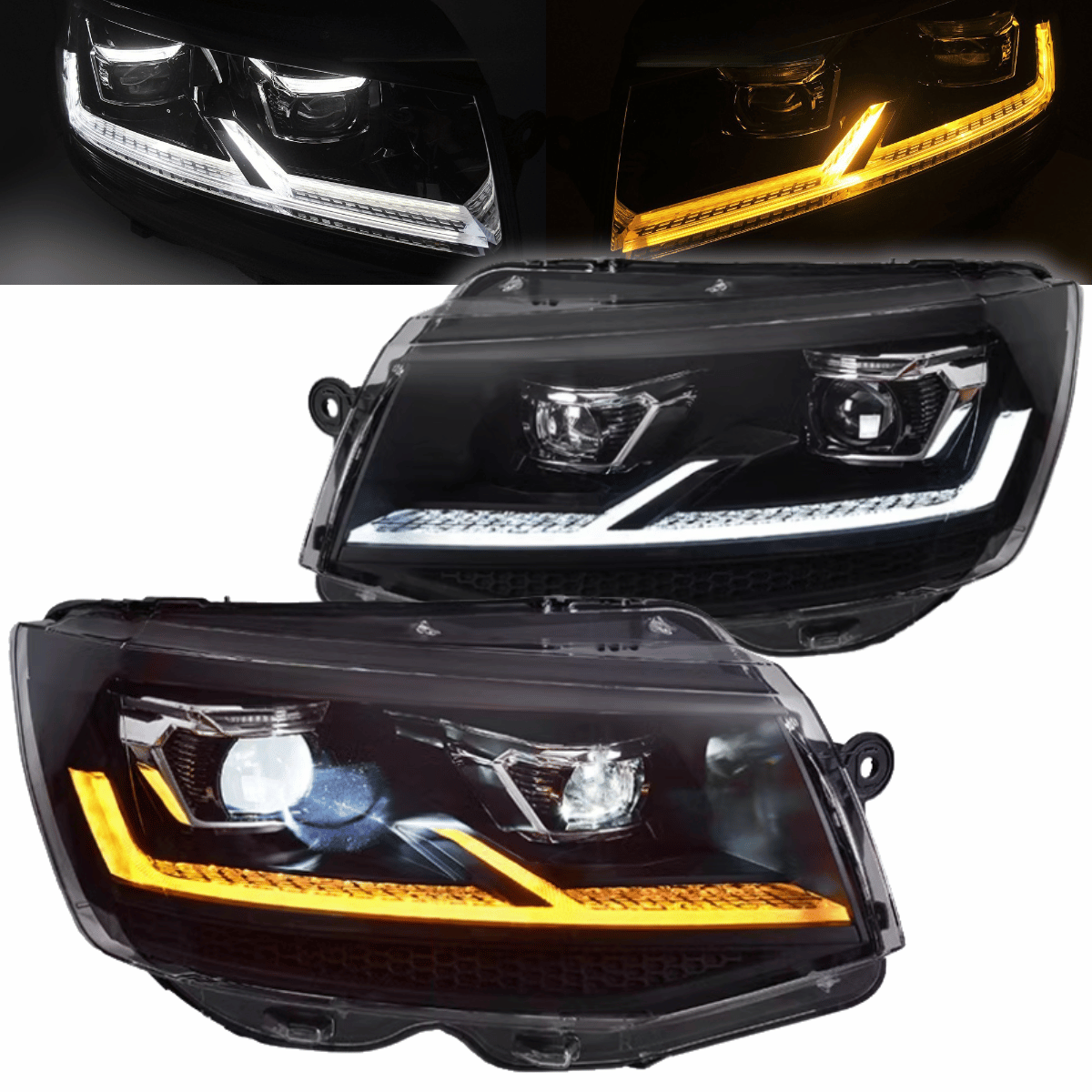 Voll LED Scheinwerfer Set Schwarz für VW T6 2015–2019 Transporter & Multivan mit LED Tagfahrlicht