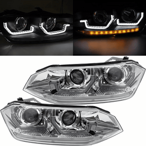 Scheinwerfer Set Chrom mit LED Tagfahrlicht und dynamischem Blinker für VW Polo VI 2G