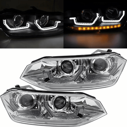 Scheinwerfer Set Chrom für VW Polo VI 2G 2017–2021 mit LED Tagfahrlicht & Dynamischer Blinker