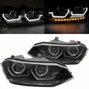 Scheinwerfer Set schwarz mit LED Tagfahrlicht und dynamischem Blinker für VW Polo VI