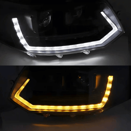 Voll LED Scheinwerfer Set Schwarz für VW T5.2 2010–2015 Transporter mit LED Tagfahrlicht & Dynamischem Blinker