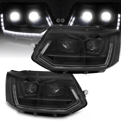 Voll LED Scheinwerfer Set Schwarz für VW T5.2 2010–2015 Transporter mit LED Tagfahrlicht & Dynamischem Blinker