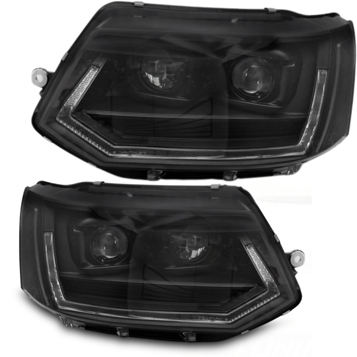 Voll LED Scheinwerfer Set Schwarz für VW T5.2 2010–2015 Transporter mit LED Tagfahrlicht & Dynamischem Blinker