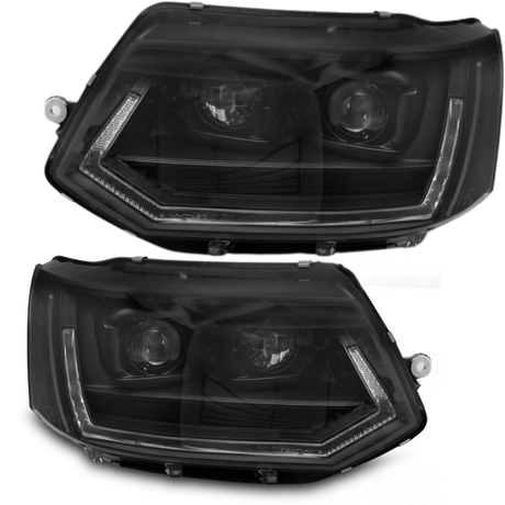 Voll LED Scheinwerfer Set Schwarz für VW T5.2 2010–2015 Transporter mit LED Tagfahrlicht & Dynamischem Blinker