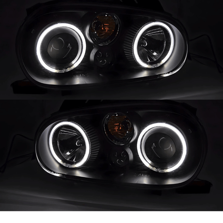LED Scheinwerfer mit Tagfahrlicht Ringen für VW Golf 4, schwarze Ausführung