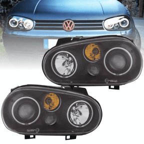 CCFL Angel Eyes Scheinwerfer Set Schwarz Golf 4 IV 1997-2006 mit Nebelscheinwerfern