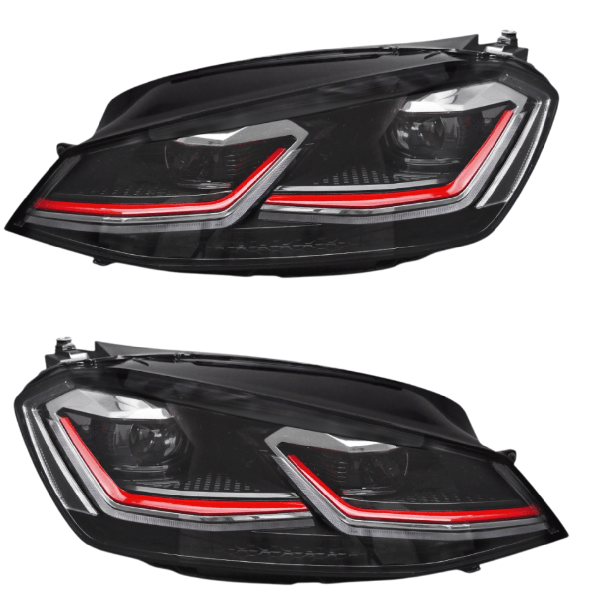 Schwarze LED-Scheinwerfer mit roten Akzenten für VW Golf 7 GTI, Tagfahrlicht-Optik