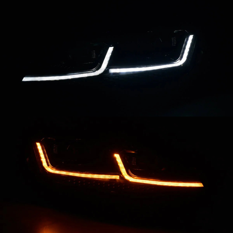 LED Scheinwerfer mit Tagfahrlicht und Blinker für Audi A4 B9 8W, weiß und orange