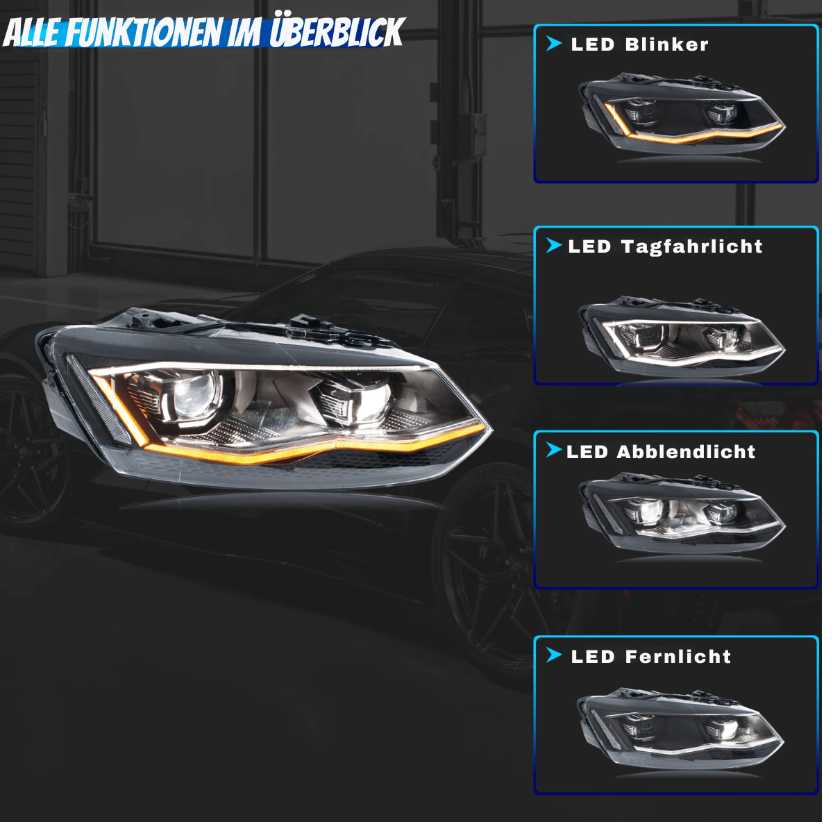 Voll LED Scheinwerfer Set mit DRL für VW Polo 6R 2009–2017