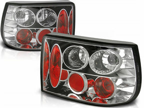 Chrom Rückleuchten Set für Opel Astra F 09.1991-08.1997 mit roten Einsätzen und klaren Reflektoren