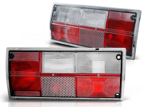 Rückleuchten Set rot für VW T3 79-92, Chromrahmen, Tuning Rücklichter